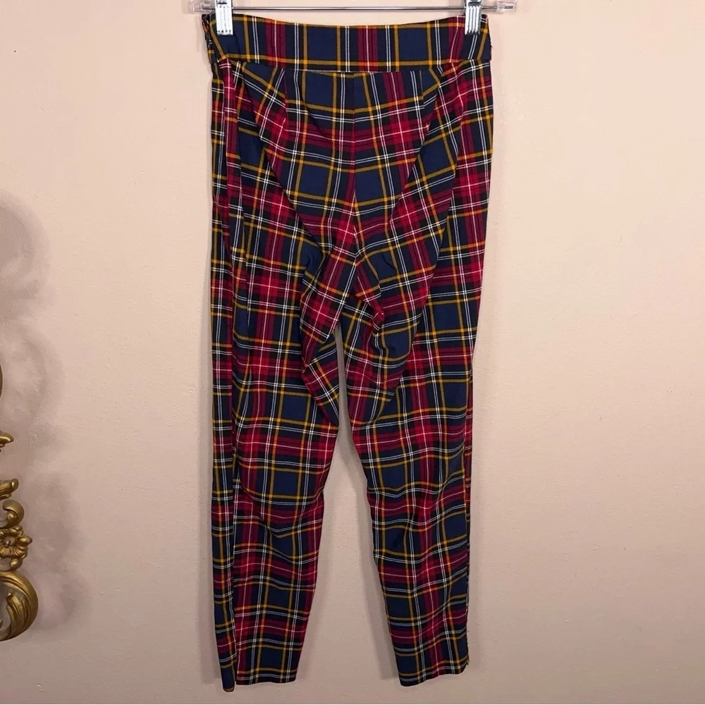 Size 6 Plaid Pants Stretch Time And Tru Red Blue Gold Ankle Preppy Academia